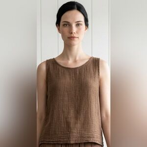 Honest Cotton OS Brown Crinkle Top Brown Sleeveless Tank Women’s S M L XL